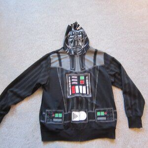 Star Wars Mens Black Hoodie Zipper Sweatshirt Screen Printed Darth Vader Size XL